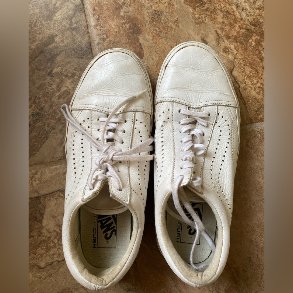 Vans White Leather Low-Top Sneakers